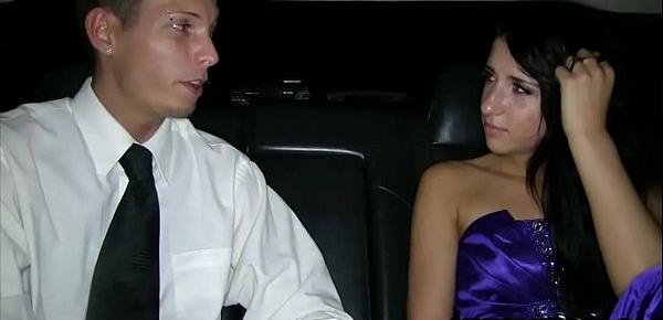  Virgin brunette teen fucked on prom night in a limo